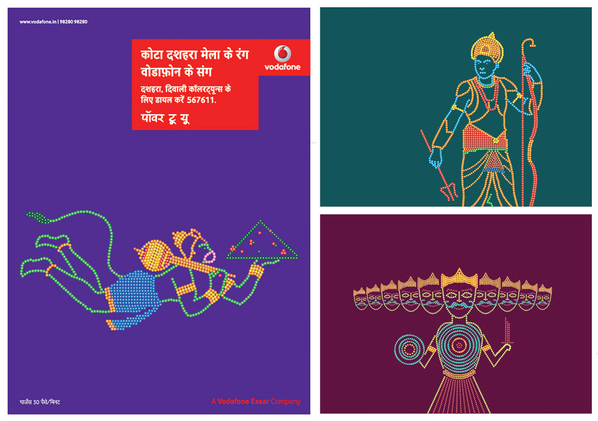 3D illustration ravana colorful Diwali facebook Mona Lisa nasheet animals cardboard Dussehra Hanuman monkeys ram ramayan vodafone
