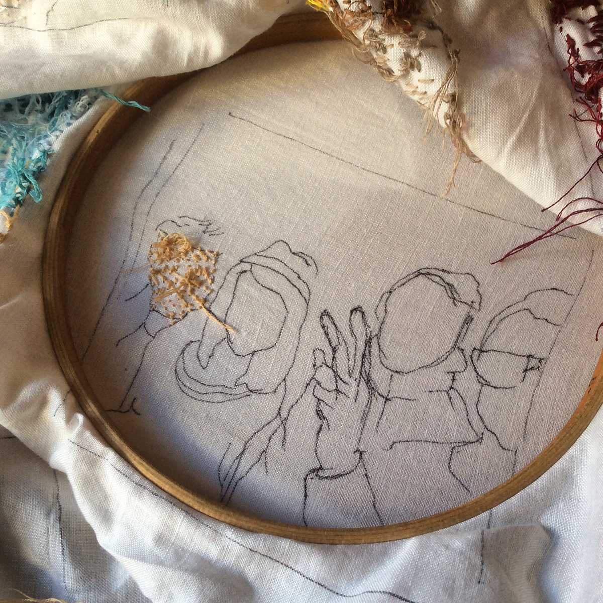 Embroidery textile fibre art thread string Memory Colourful  portrait
