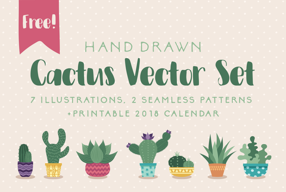 cactus Succulent vector ILLUSTRATION  handdrawn cacti pattern free freebie flat