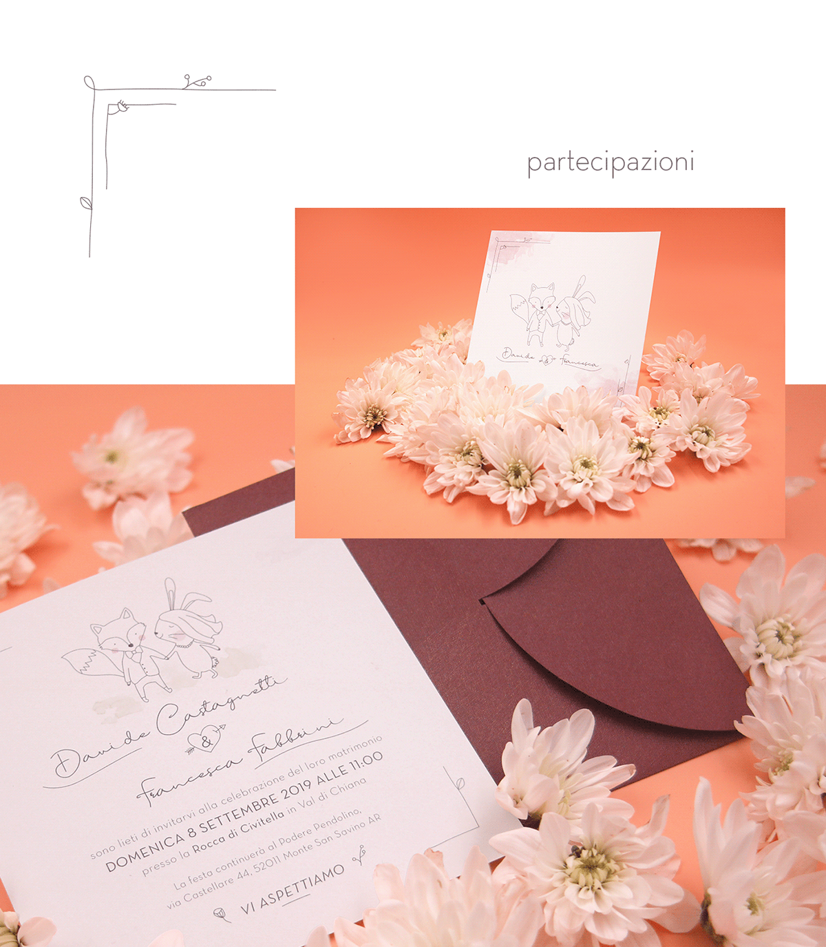 FOX graphicdesign ILLUSTRATION  Invitation rabbit tableau watercolor wedding Tuscany wedding branding