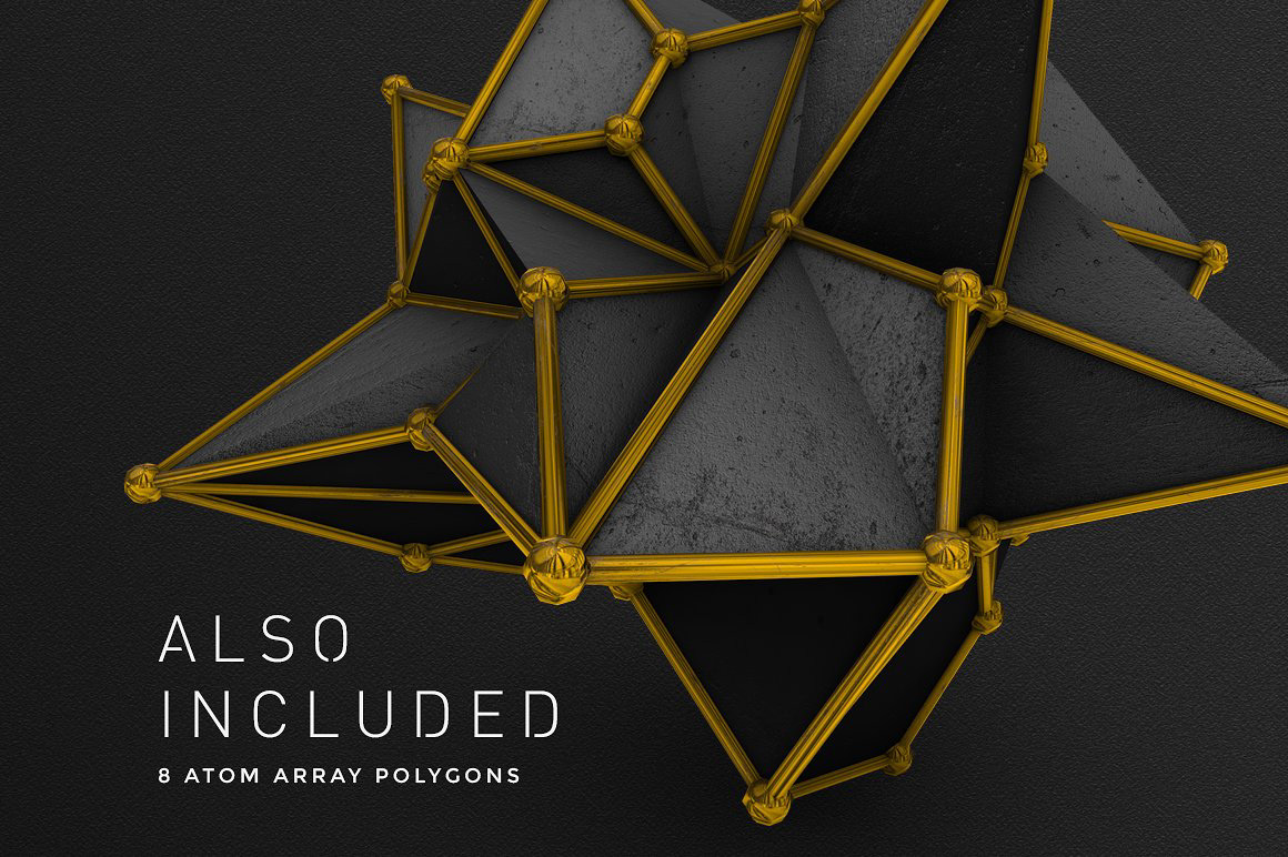 Polygons black gold Patterns metallic atom Array modern geometric 3D