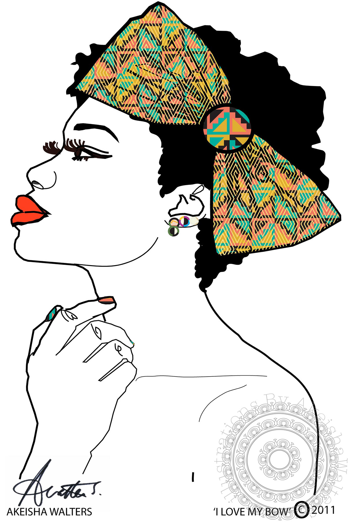 blackdigitalart bow adornment afro woman lips black Textiles men Jewellery