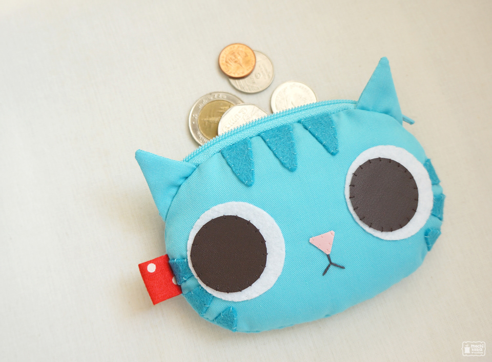 handmade bag purse coin purse Cat blue plush tabby squishy cotton cute