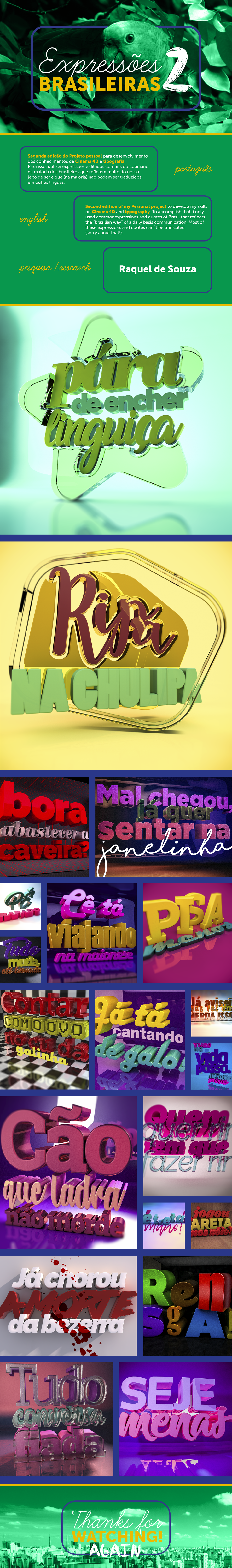 expressões brasileiras ditados populares Brazil typography   3D Render cinema 4d