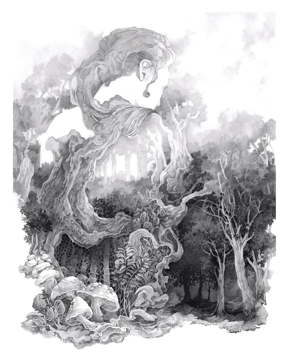 Nature goddess trees mushroom roman mythology rendering