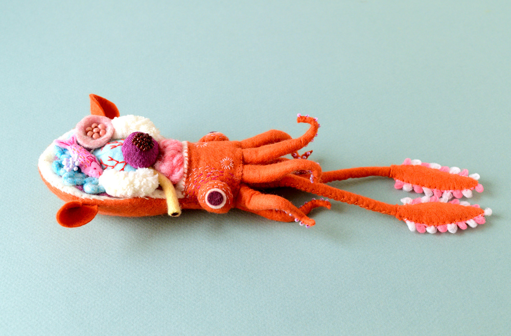 Squid felt felt sculpture soft sculpture hine mizushima art craft handmade toy 水島ひね