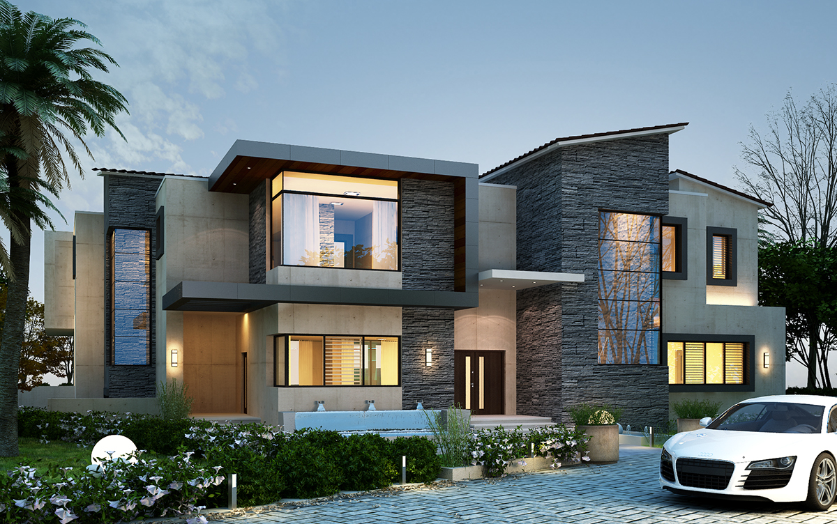design exterior Villa private residence lake view cairo 3D Rendering 3d max house