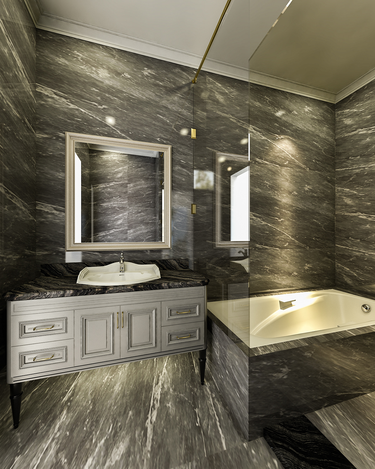 3D Rendering american classic bathroom cabinet cansole interior classic interior design  table vray