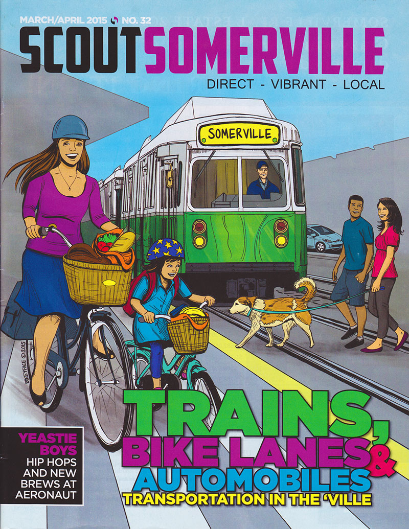 ink color Transit Bike Bicycle digital train transportation Somerville Magazine Cover green line extension pen community people