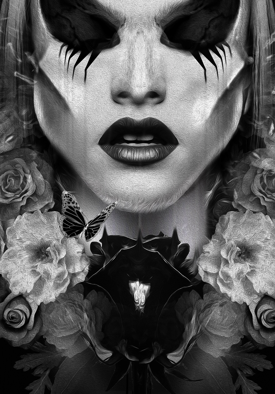 fantasmagorik nicolas obery dark black White skull queen womam curioos super heros poster French adobe photoshop