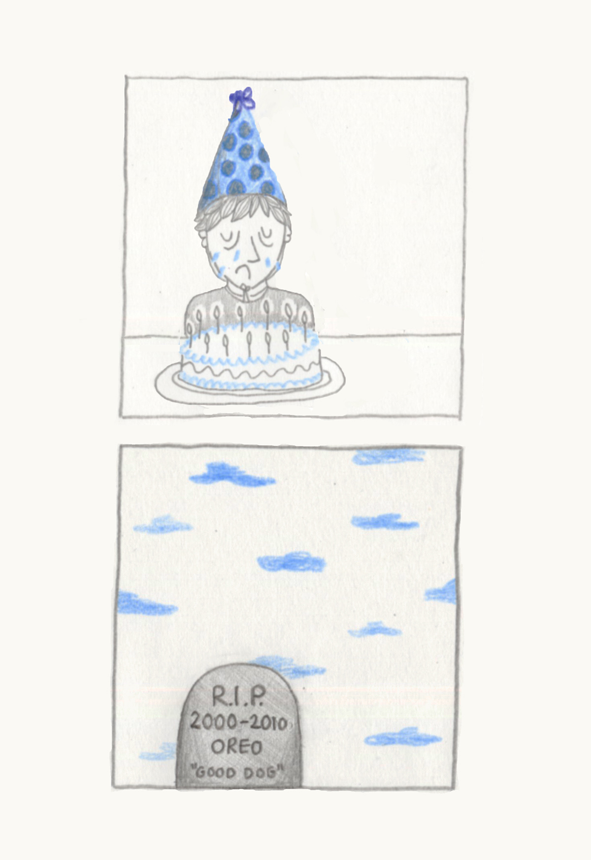 Birthday boy blues dog death sad cake car