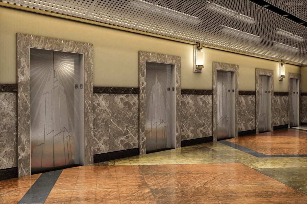 design otis Elevators gym fitness art deco 3d max AutoCAD rendering visualization empire state building