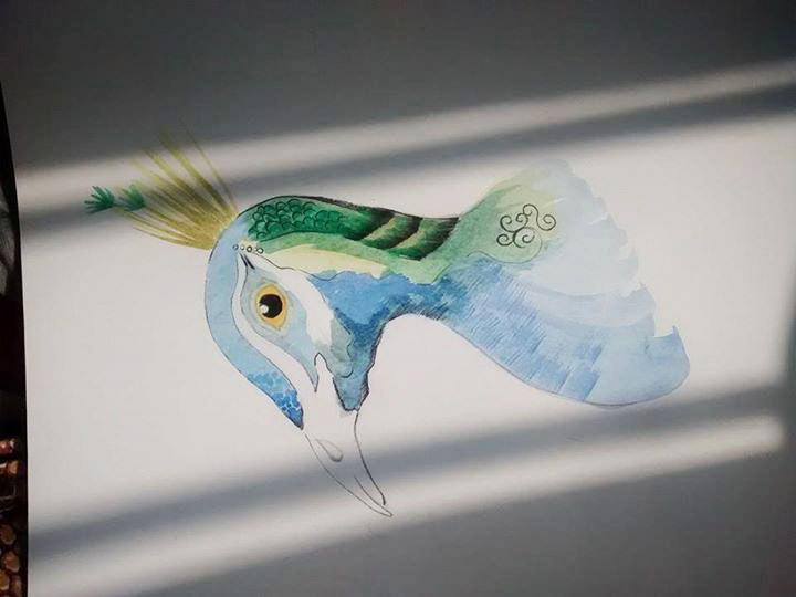 pavão peacock Estampa aquarela HORADAM Schmincke