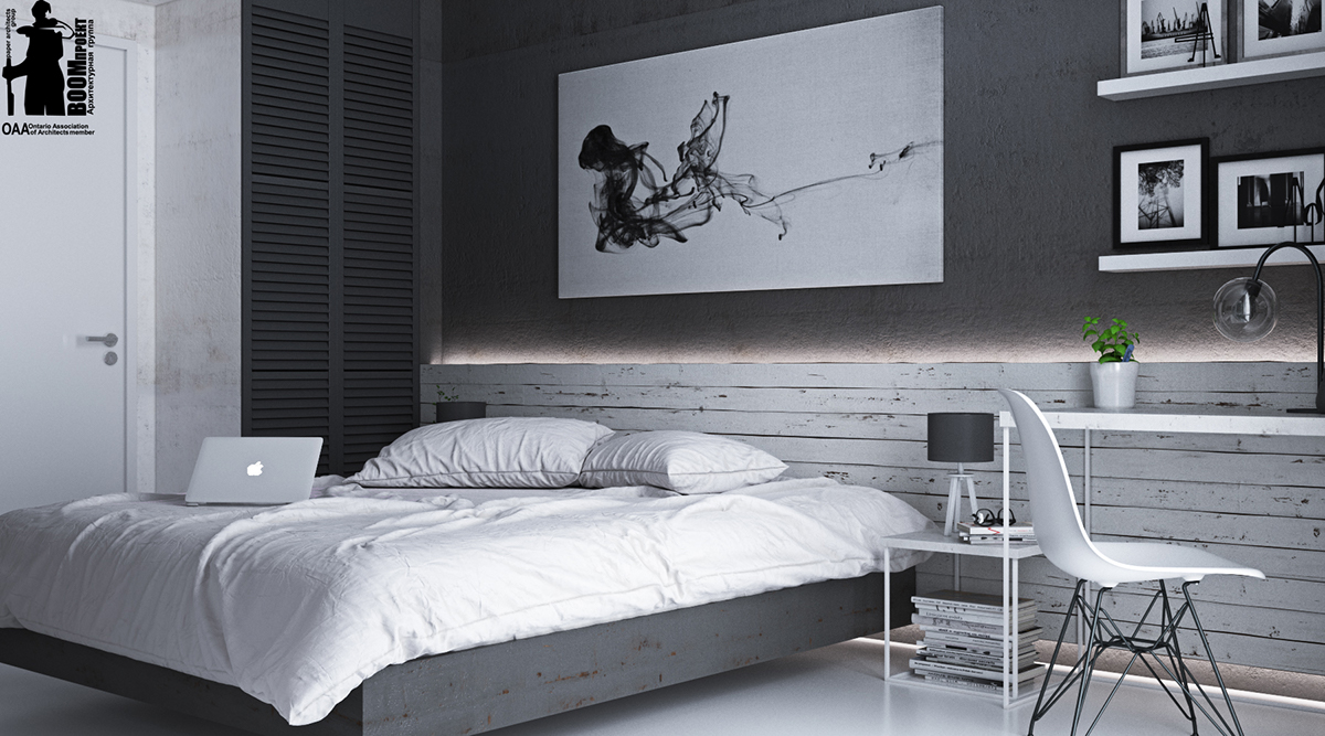 Interior design black grey White Odessa Space  corona Render apartment