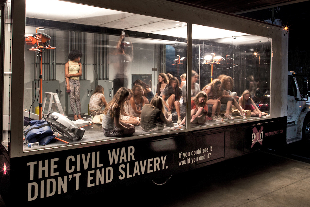 EndItMovement Outdoor pr stunt Slavery Truck sex trafficking slavery awareness glass truck human trafficking trafficking slaves Sex Slaves
