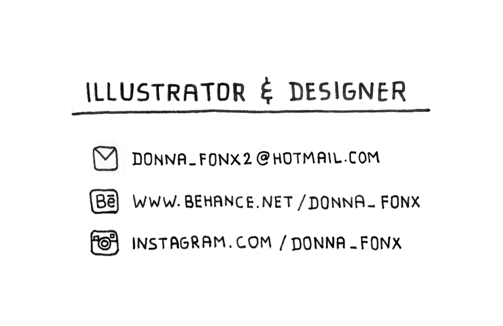 Name card business card Donna Fonx design Handlettering font Handmade Type pen drawing color