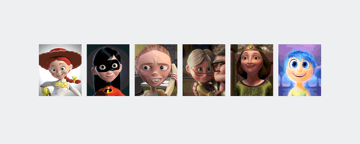 Adobe Portfolio pixar disney Character shape face girls boys female male feminism eyes nose similar