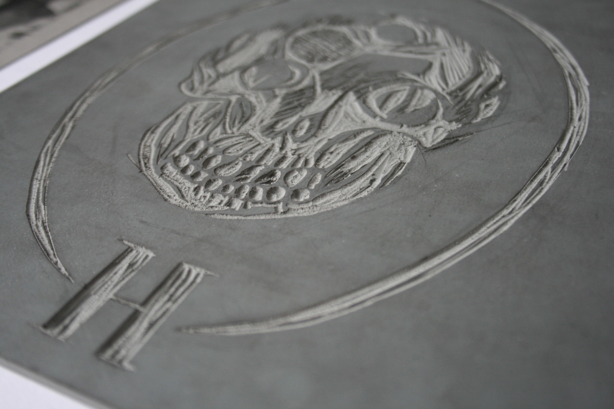Adobe Portfolio linogravure lino skull print pattern