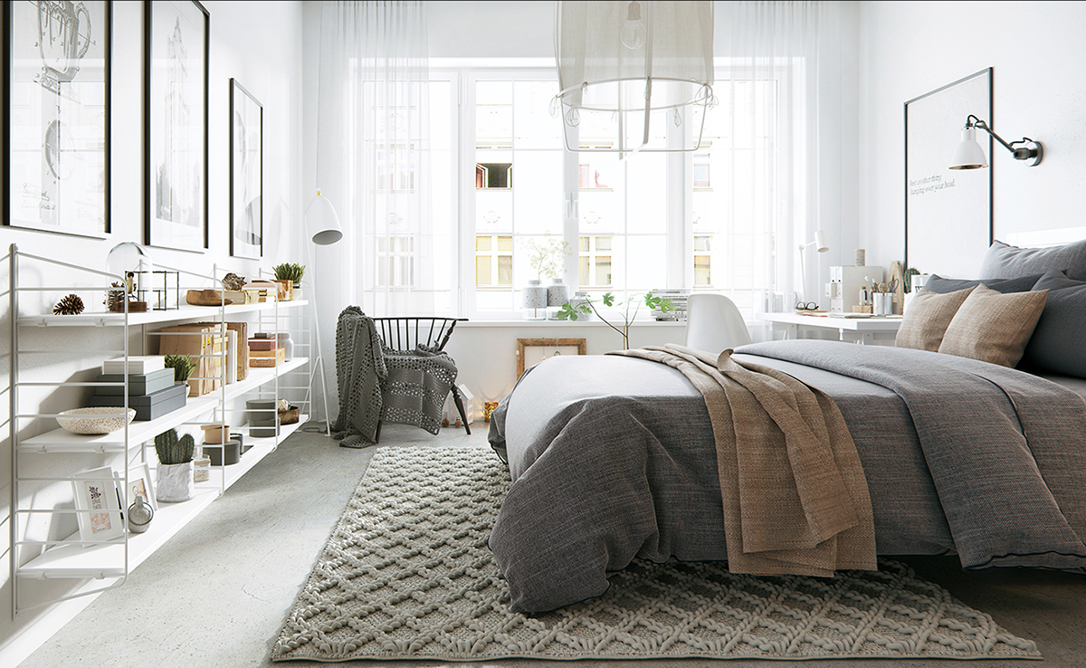Nordic Design White cement bedroom