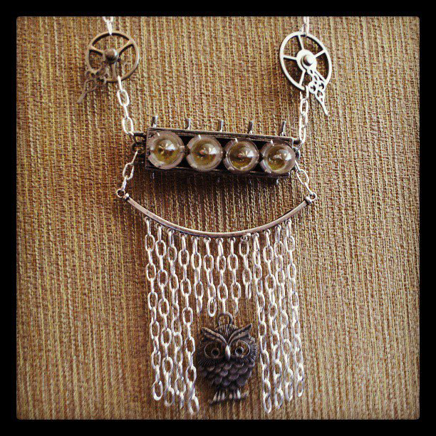 steam punk jewelry gold silver copper owl key lock guitar Guitar Pick chain chainmail shiny Ventage recreation