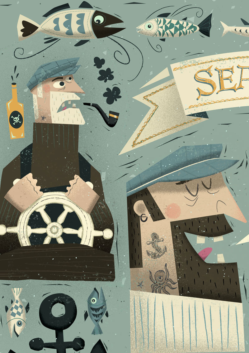 Adobe Portfolio sea fish Boats Ocean tatoo Fisherman waves storm inspire Sailor dog anchor priest folk art