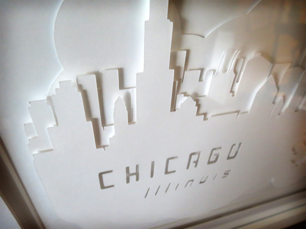 White chicago skyline allwhite papercut