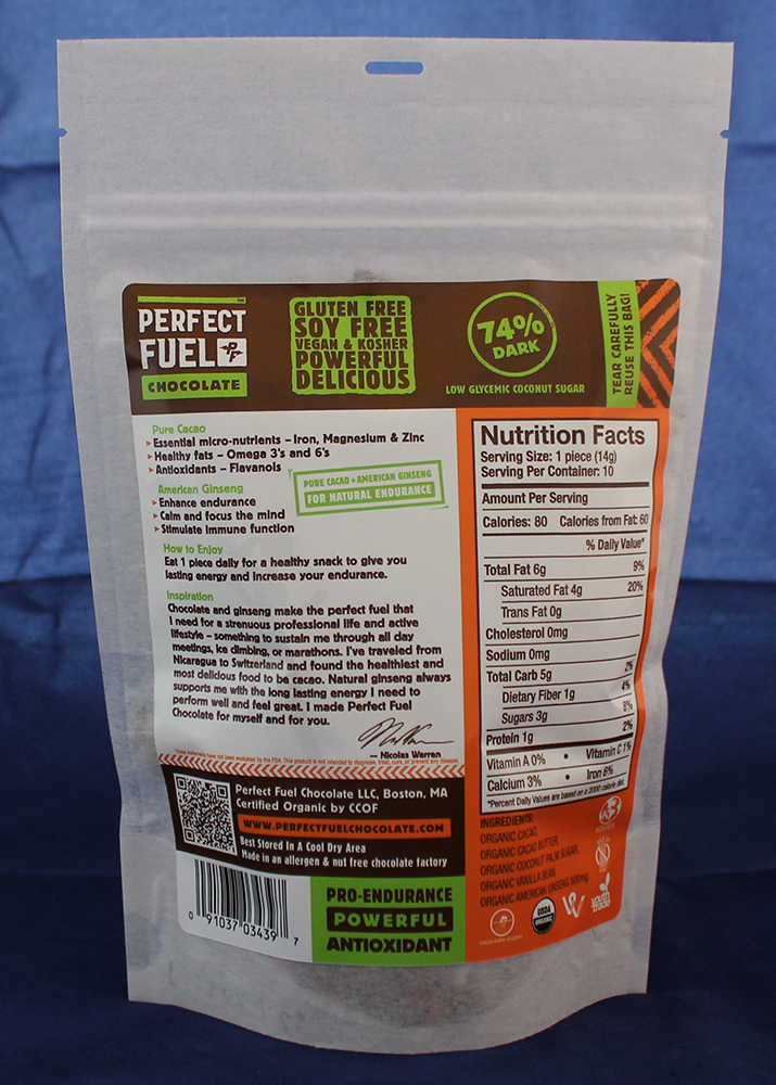 chocolate perfect fuel healthy ginseng boston wrapper pouch Food  Whole foods youth trade Startup
