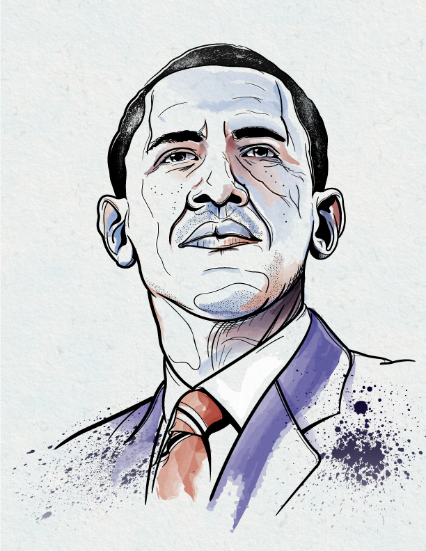 vector portrait  portrait  illustrator President Obama Obama Digital Watercolor mixed media