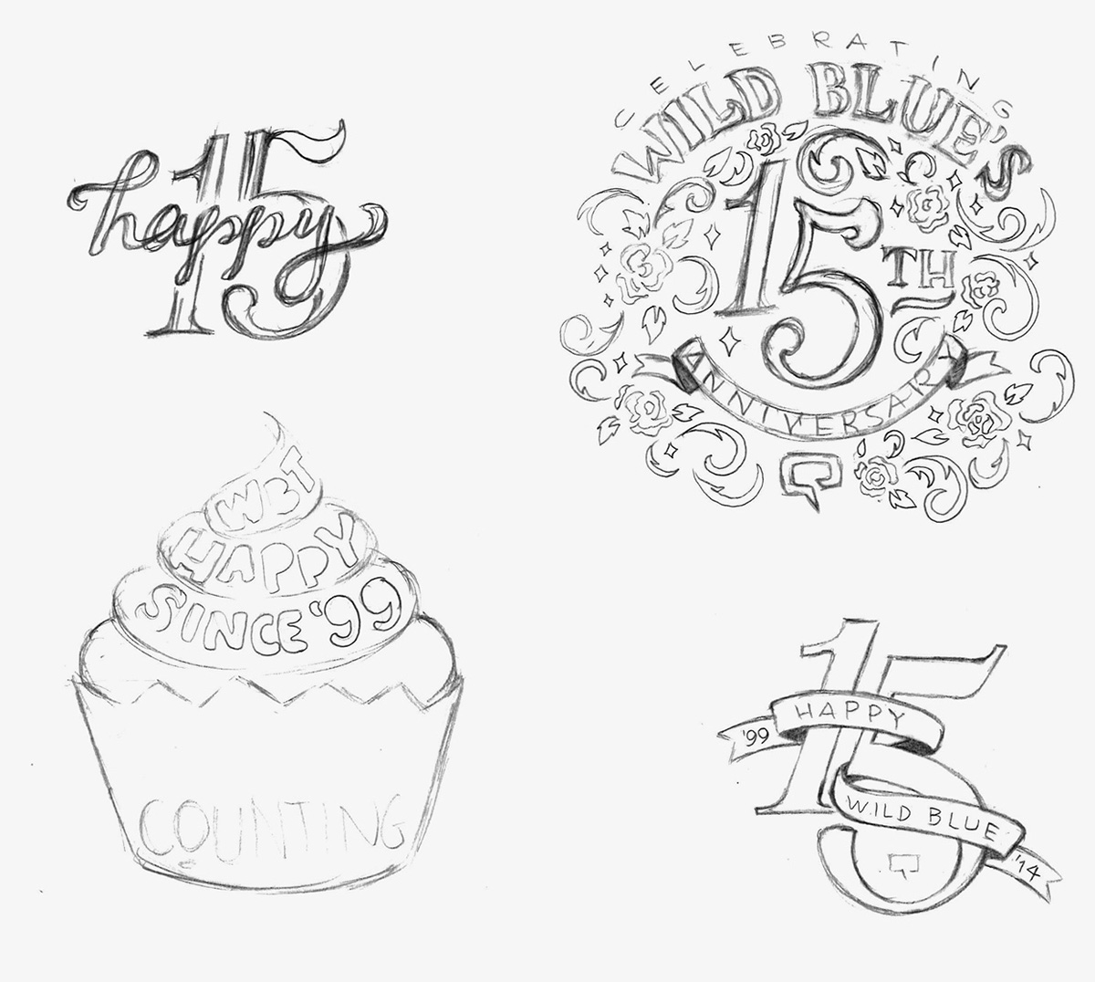 HAND LETTERING wild blue 15th anniversary grunge floral ribbon