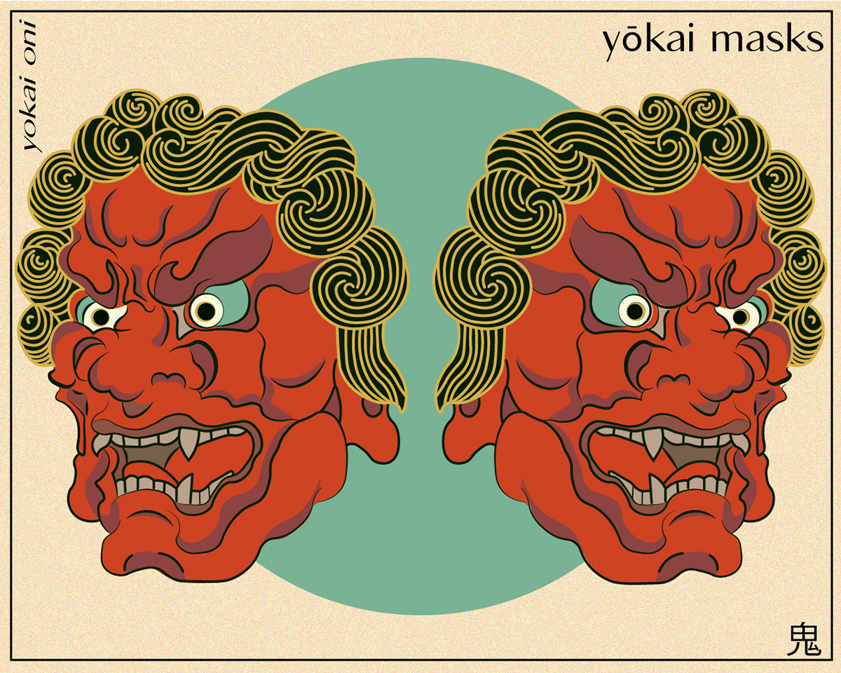 art japonese ILLUSTRATION  Illustrator mask poster Poster Design