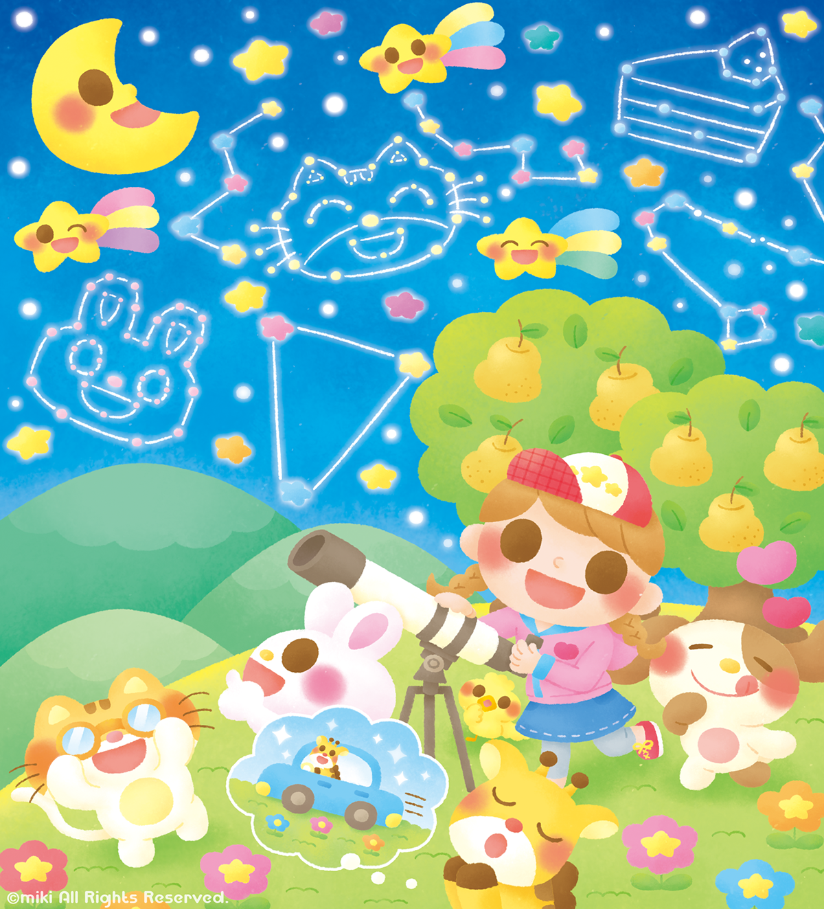 illust animals girl star constellation cute happy kids moon japan