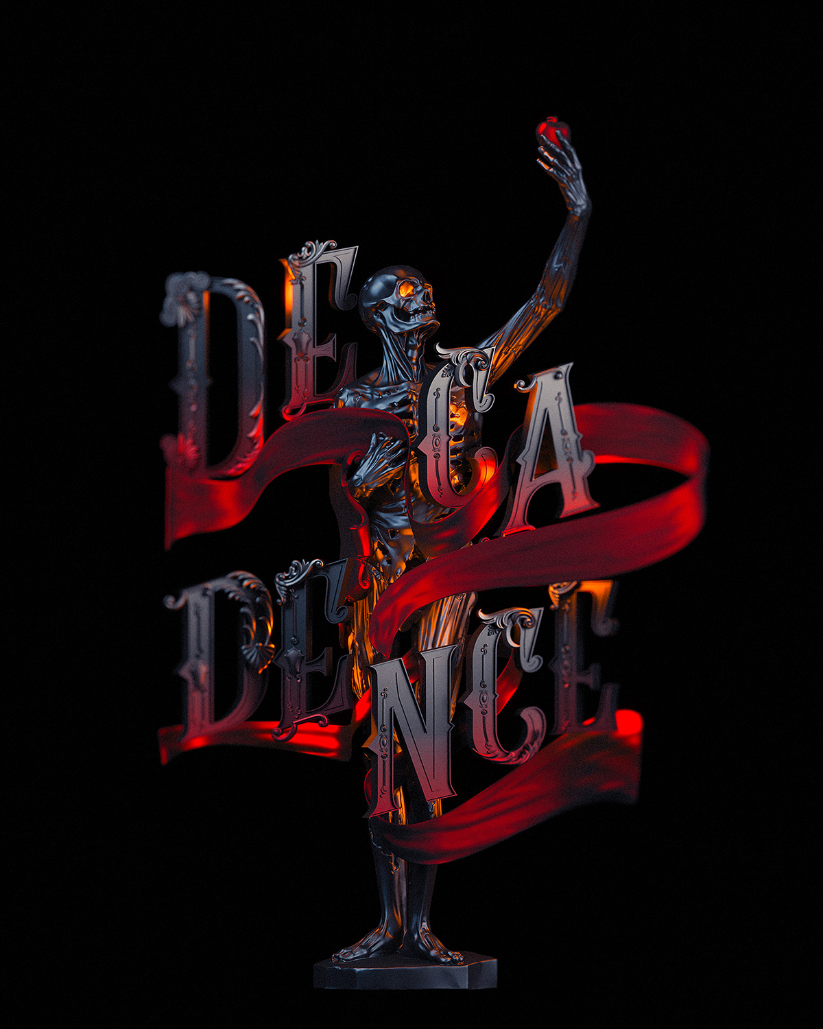 Decadence skull STEAMPUNK 3D typography Layout details
