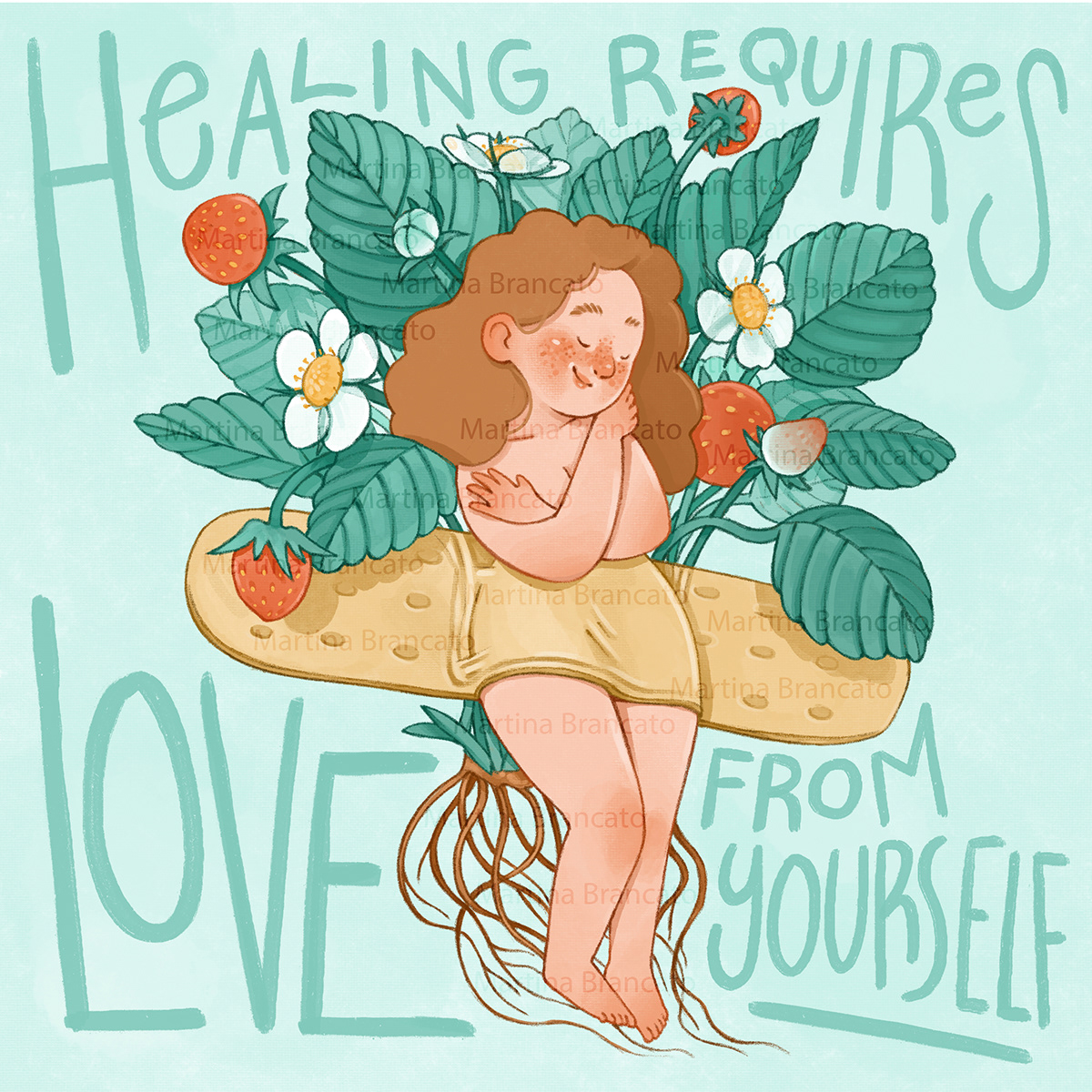 love yourself healing Love strawberries strawberry cute digital illustration wacom Digital Art  healing art
