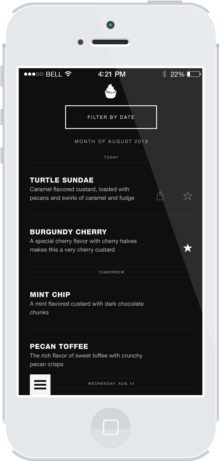 minimal iphone app black White ice cream flat flat interface UI user interface Helvetica Neue helvetica neue only!
