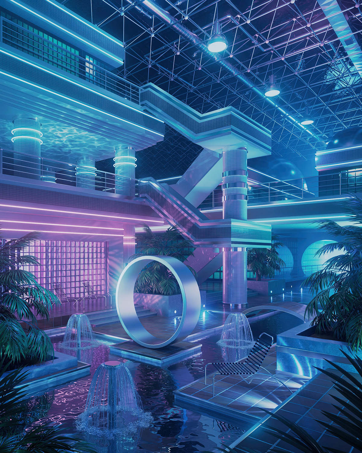 3D 80s 90s aesthetic neon Render Retro Synthwave vaporwave