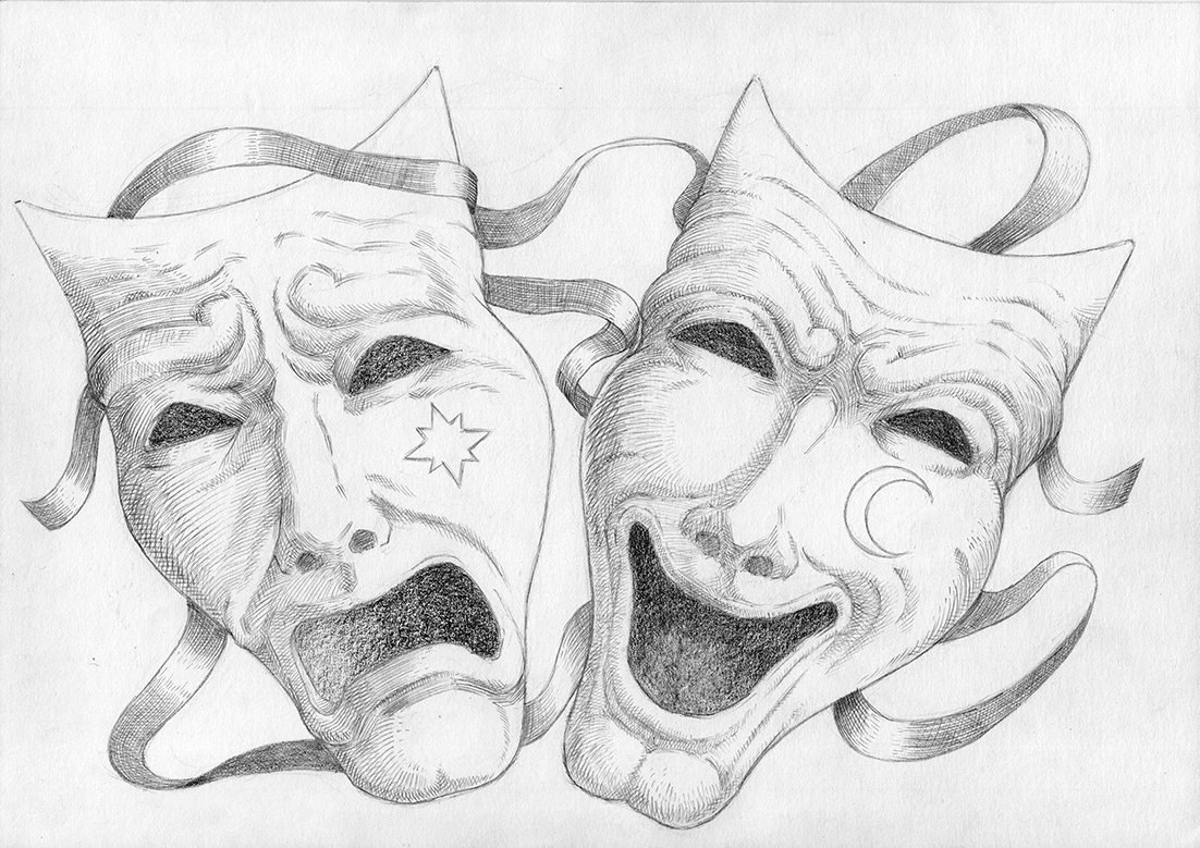 tetro threater masks mascaras arte pencil lapiz diseño flyer