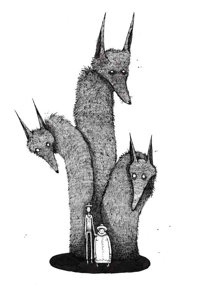 wolf weird black and white surreal