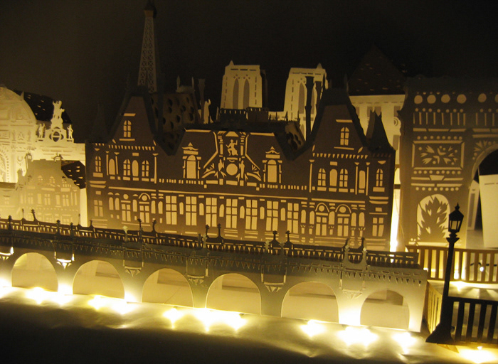 paper Paris model night handmade papercraft Tour Eiffel Moulin rouge cut out city
