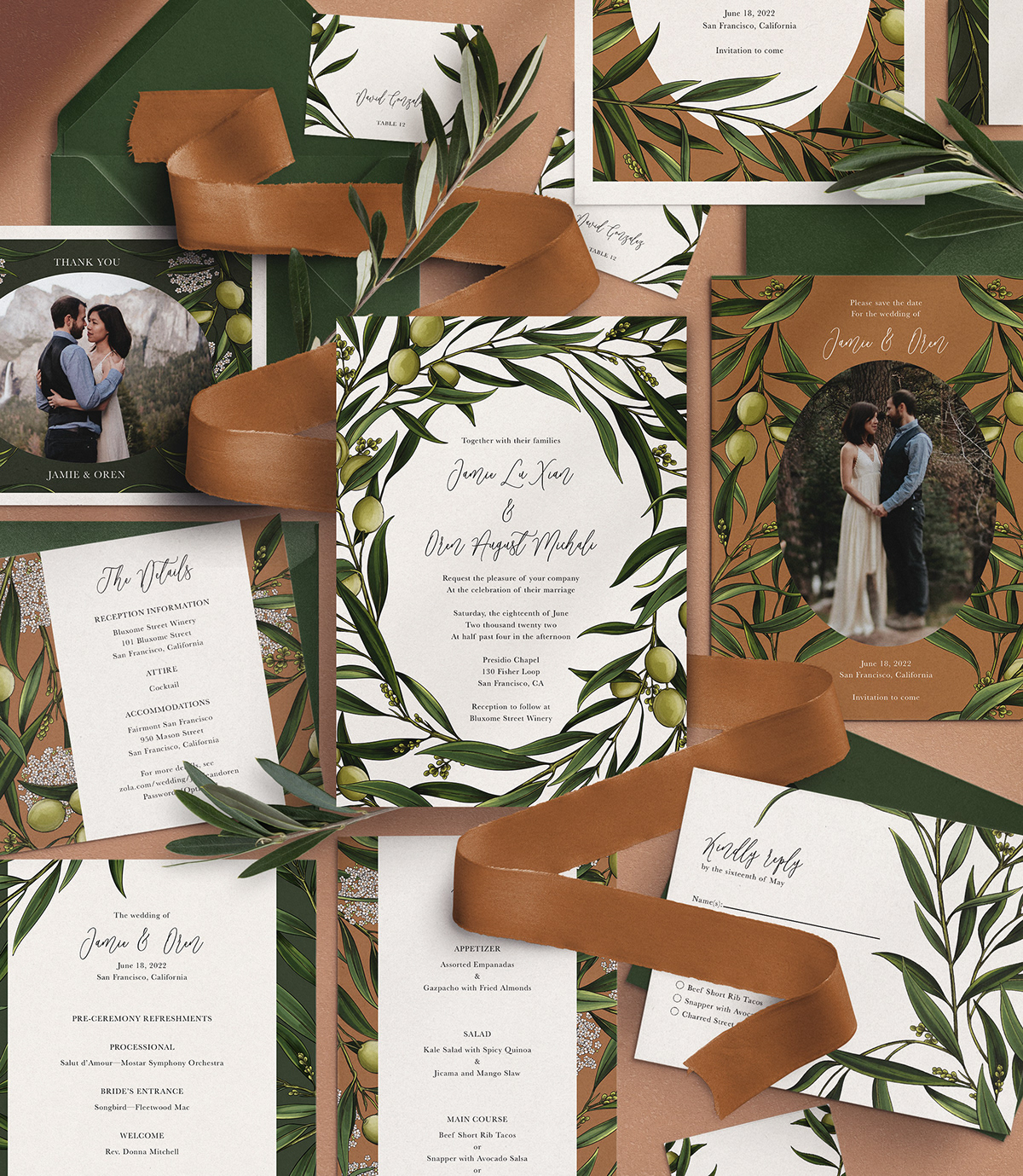 botanical branding  card Flowers Invitation Olive Oil pattern Spot Stationery wedding