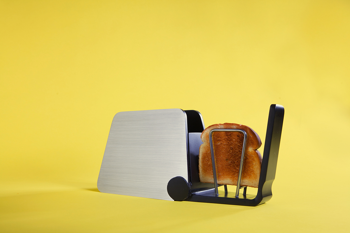 toast toaster bread aluminum kitchen table product design concept model black minimal Pivot flip Hot