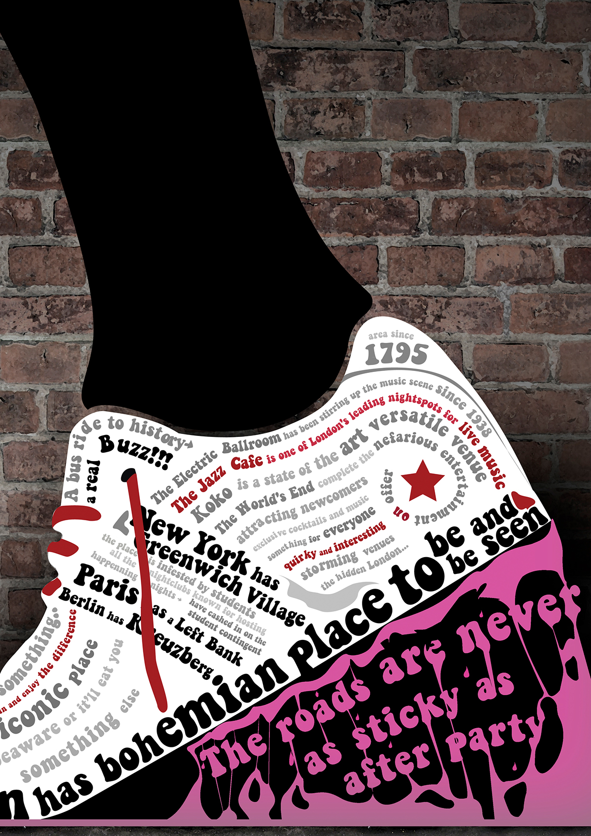 poster London Camden Town typographic pink a2 inspirational roads sticky gum party graphics