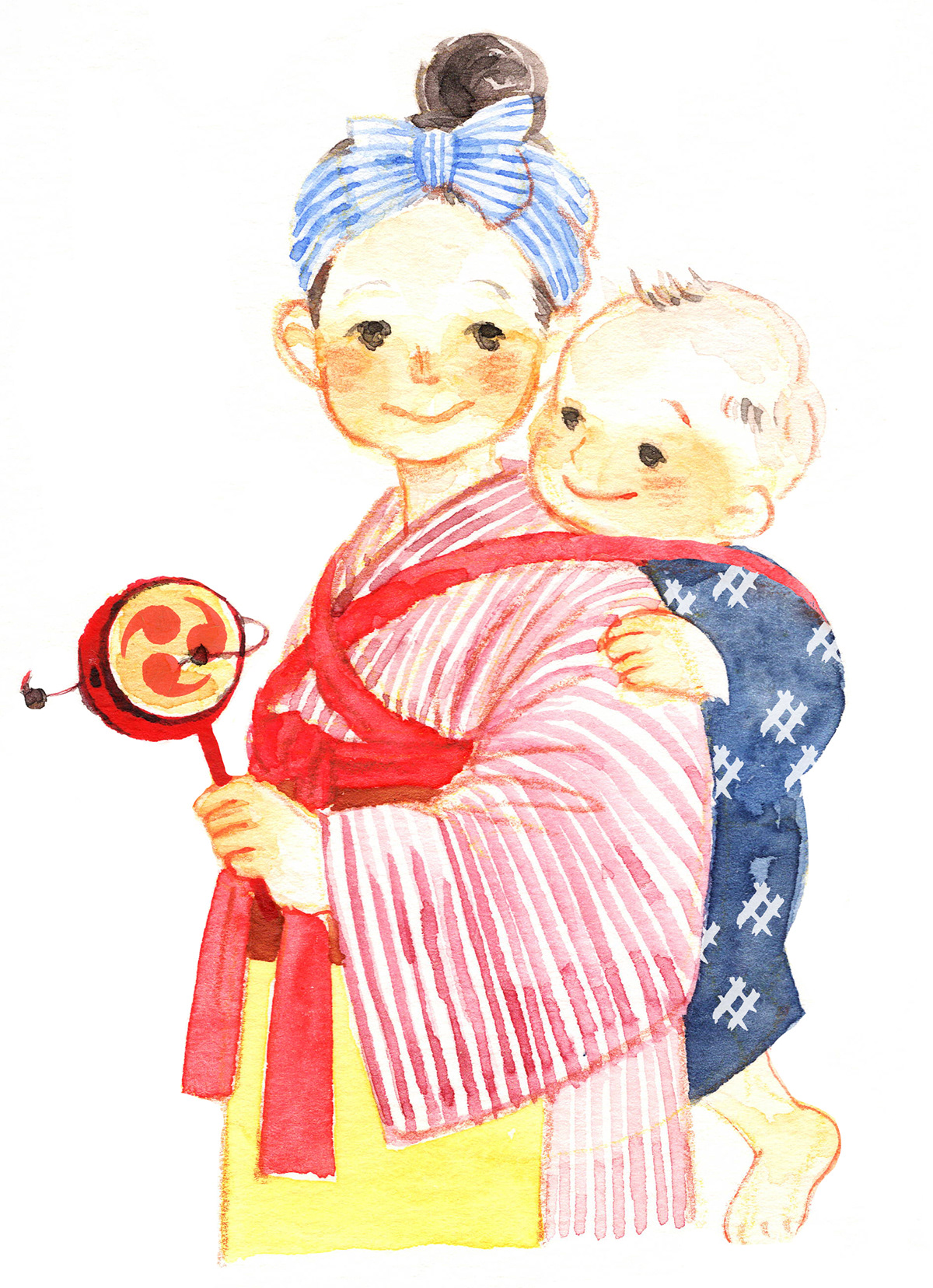 ILLUSTRATION  watercolor kimono children 顔彩 japan