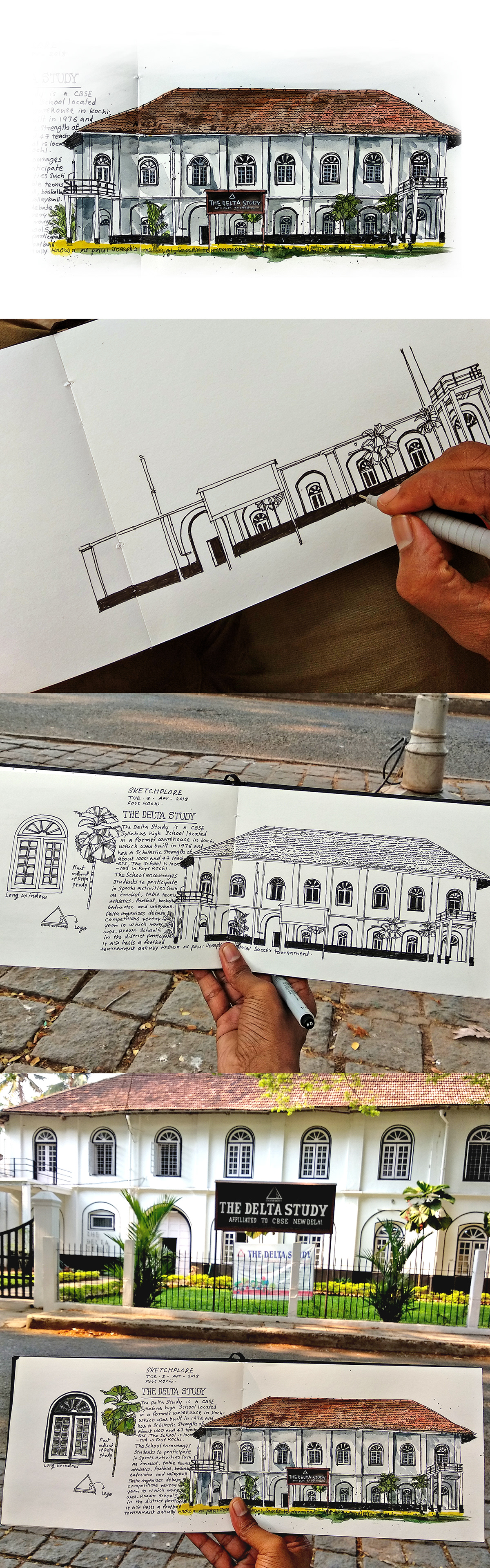live sketch urban sketching sketching architecture watercolor sketchbook building watercolor sketch Travel kerala