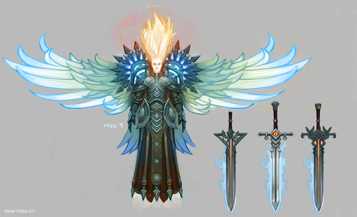 Allods Online concept art mmorpg gibberlings Halloween boss characters armors robots angel Bows Imps golem spider