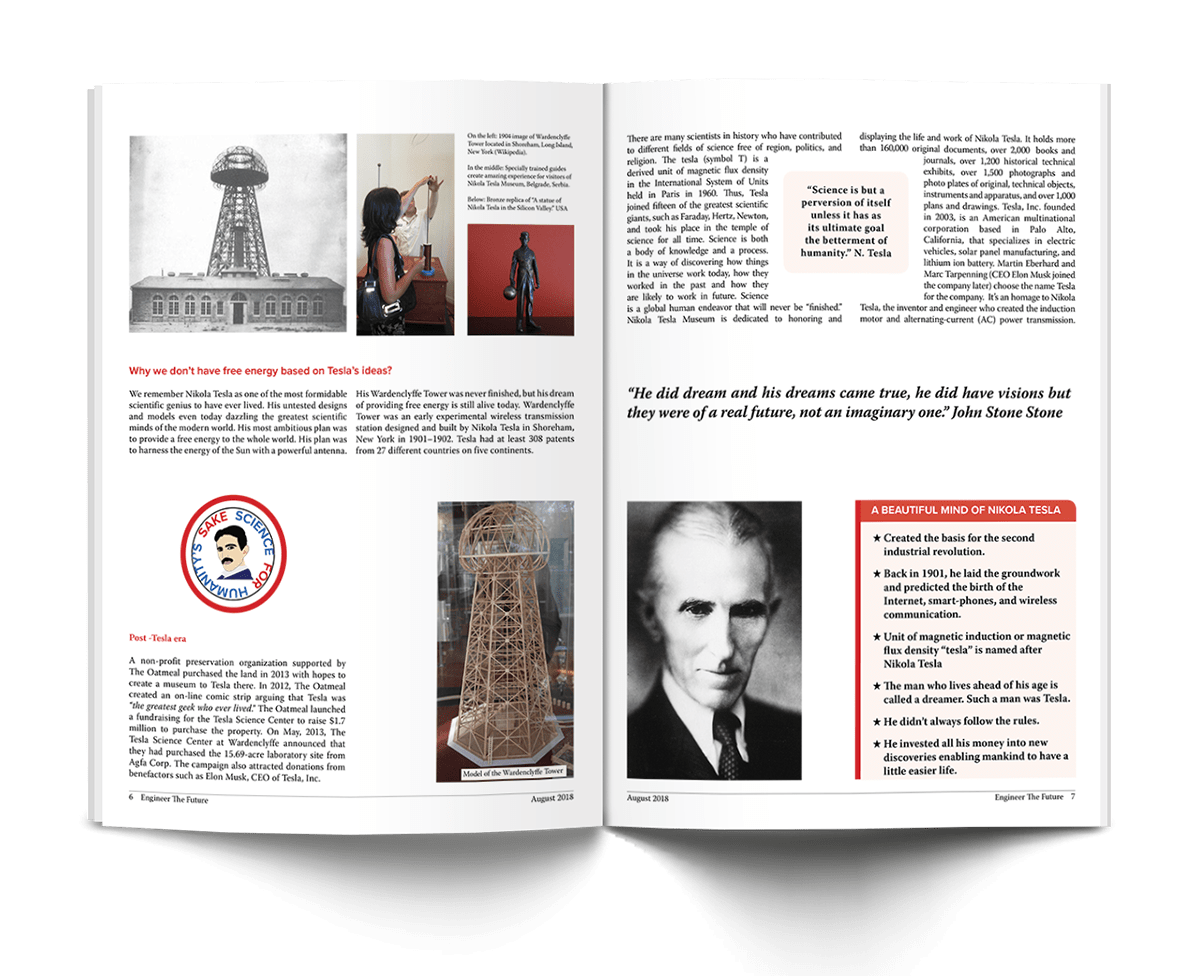 Nikola Tesla Magazine editorial design  PageLayout