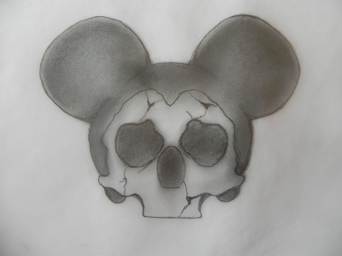tattoo ILLUSTRATION  Drawing  mickey skull disney childhood black and gray black gray pencil