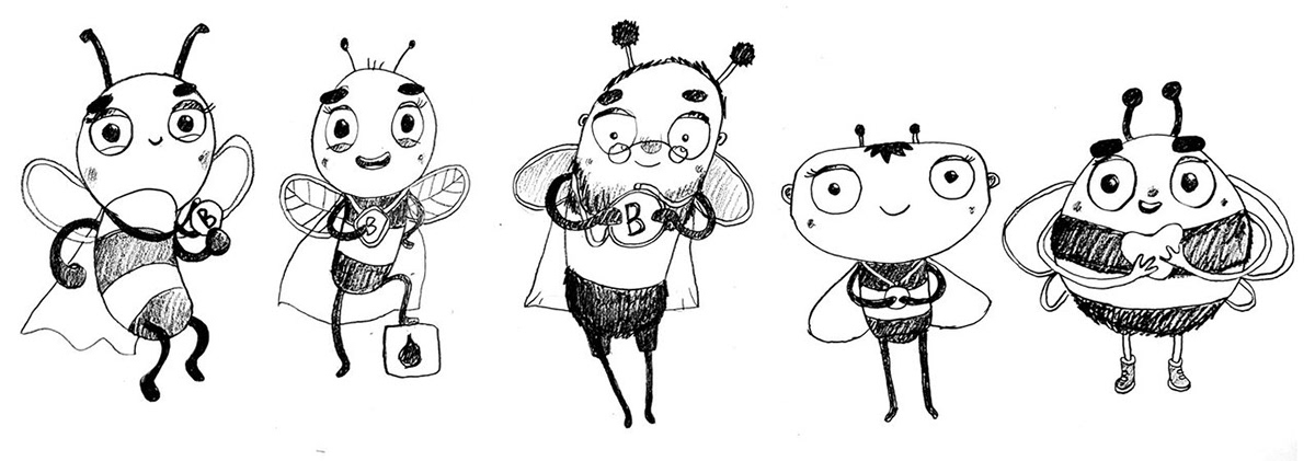 First sketches of Bumble Baby bee character