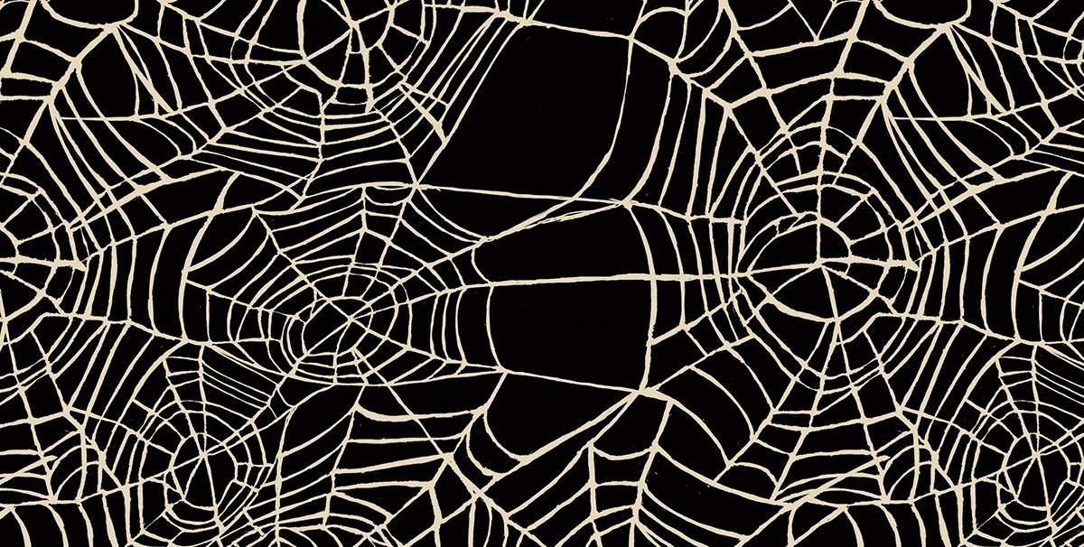 Halloween scratchboard crow raven beetle moth stars Happy Halloween spider web