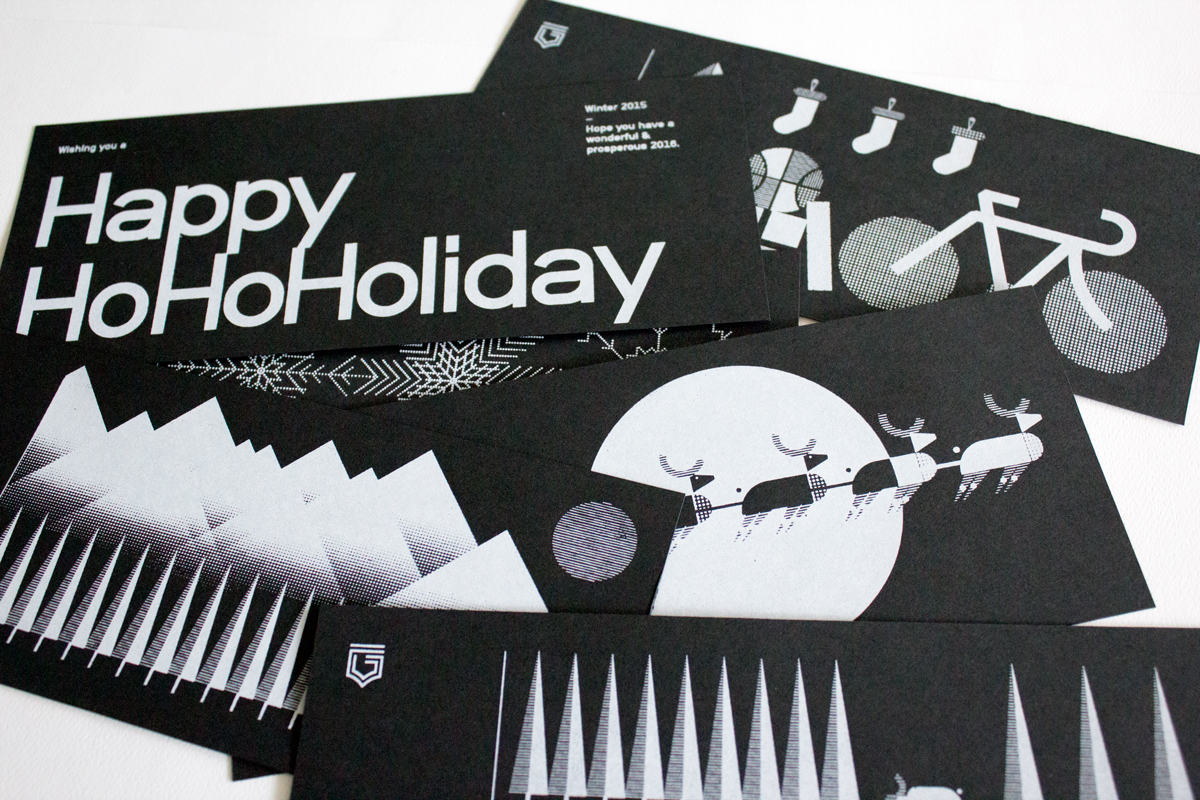 Holiday cards black White Screenprinting print Christmas new year ho ho ho snowflakes winter envelope