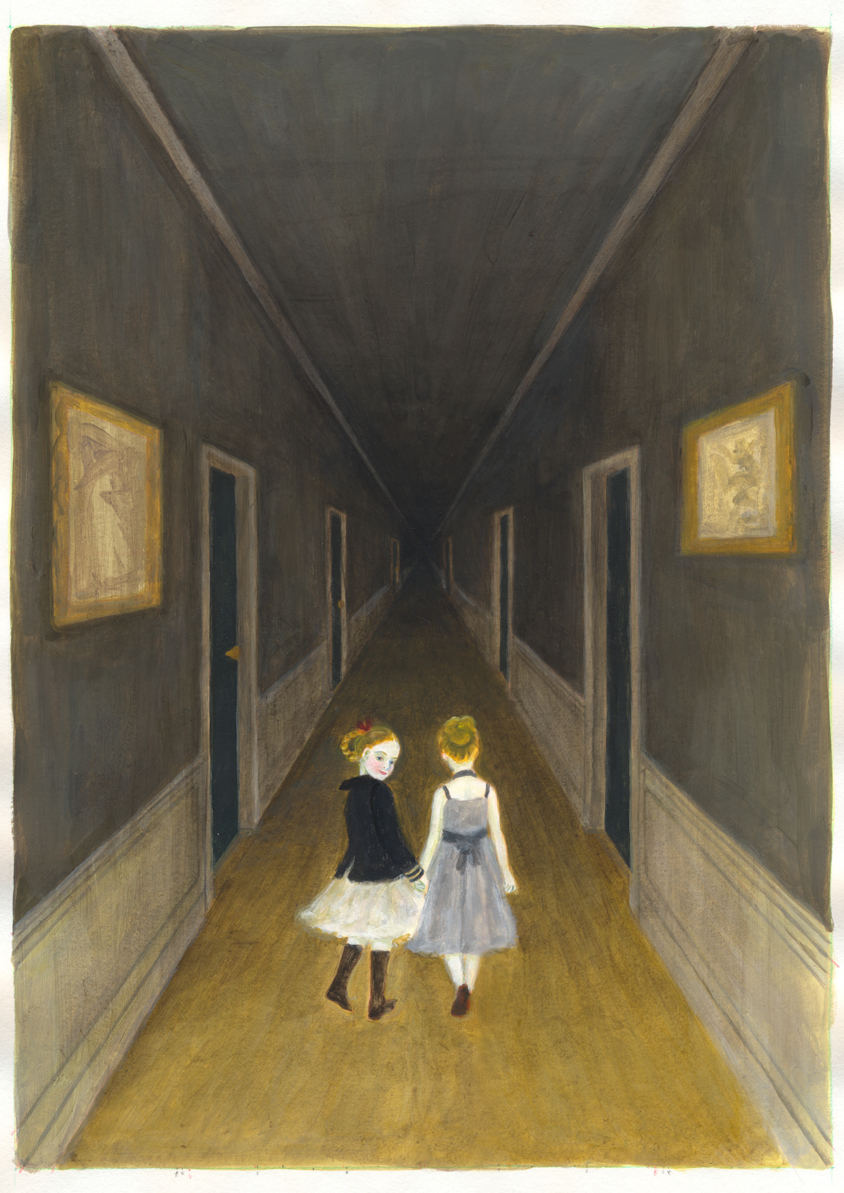 girl corridor indoor mysterious romantic fantasy dark darkness